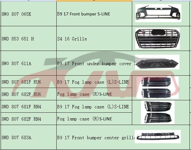 For Audi 1404a4 16-19 B9) front Bumper , A4 Automotive Accessories Price, Audi  Front Bumper Face Bar